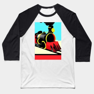 POPART COMIC STYLE RED AND BLACK STEAM TRAIN Baseball T-Shirt